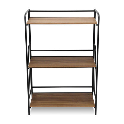 37" Brown Distressed Steel And Wood Three Tier Etagere Bookcase