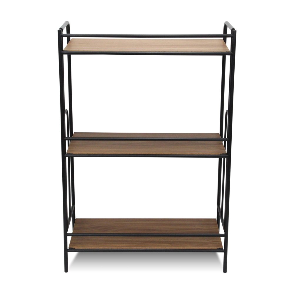 37" Brown Distressed Steel And Wood Three Tier Etagere Bookcase