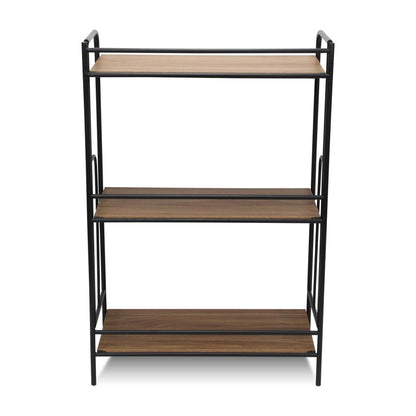37" Brown Distressed Steel And Wood Three Tier Etagere Bookcase
