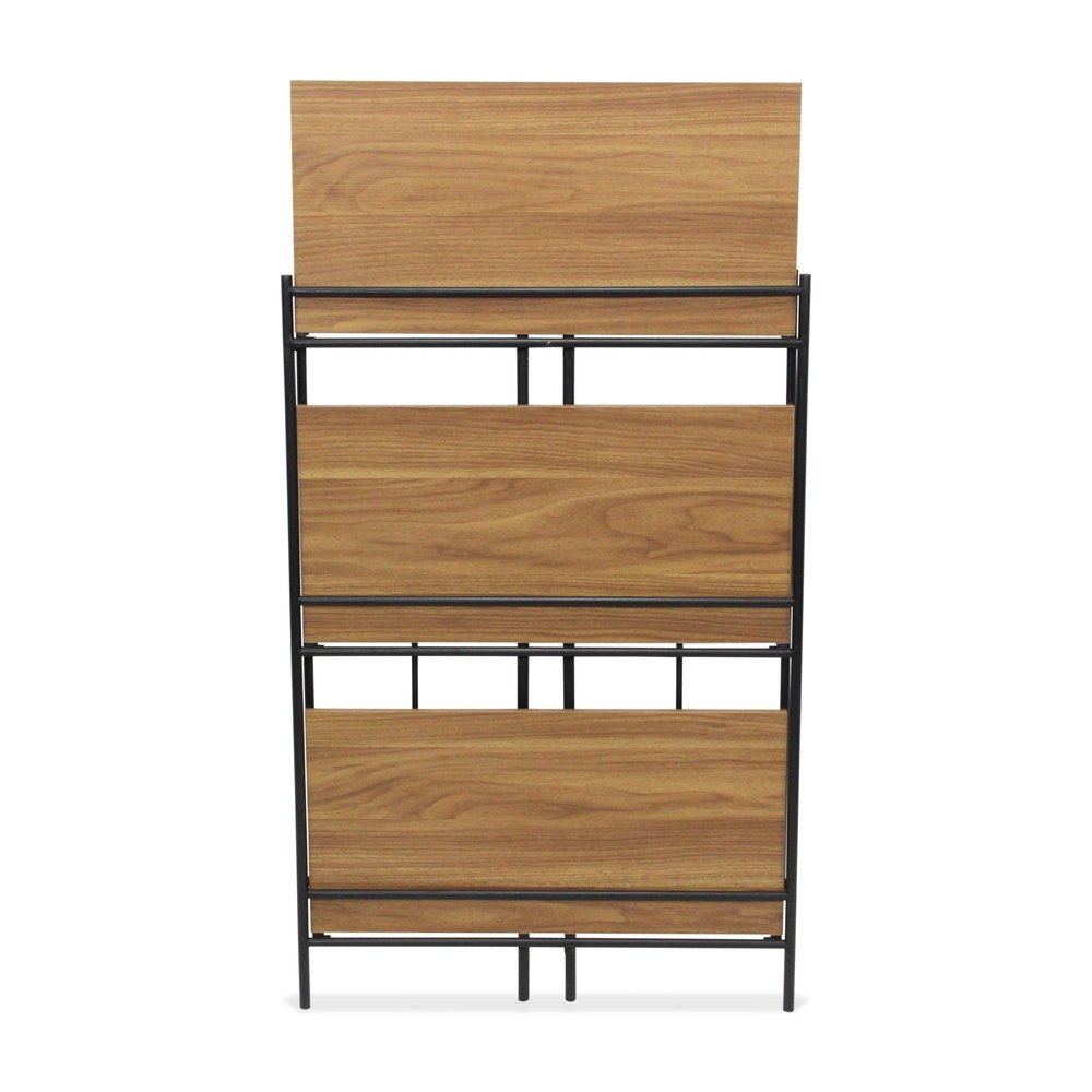 37" Brown Distressed Steel And Wood Three Tier Etagere Bookcase