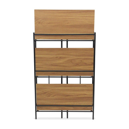37" Brown Distressed Metal And Wood Three Tier Etagere Bookcase HomeRoots