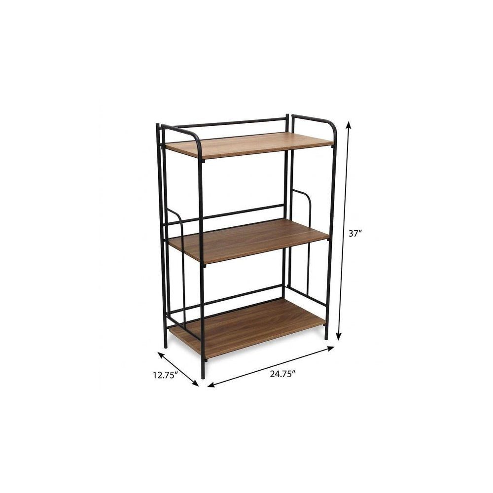 37" Brown Distressed Metal And Wood Three Tier Etagere Bookcase HomeRoots