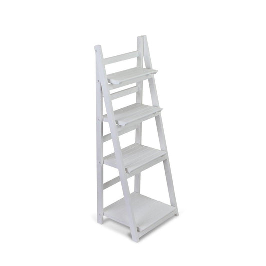 44" White Distressed Wood Four Tier Ladder Bookcase
