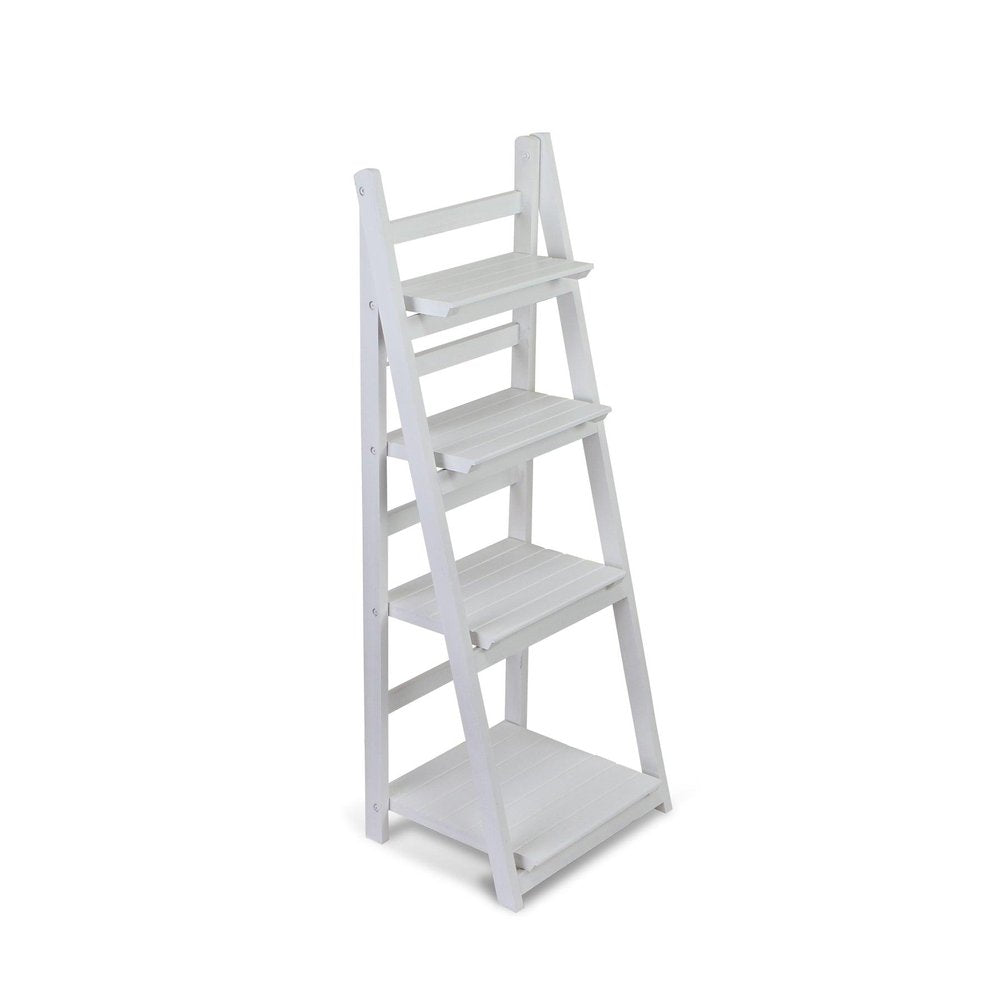 44" White Distressed Wood Four Tier Ladder Bookcase HomeRoots