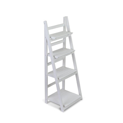 44" White Distressed Wood Four Tier Ladder Bookcase HomeRoots