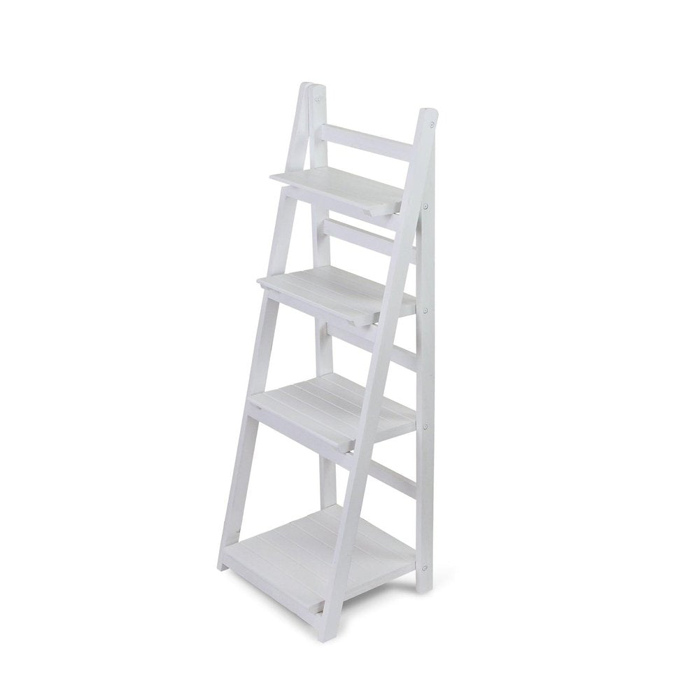 44" White Distressed Wood Four Tier Ladder Bookcase — view 2