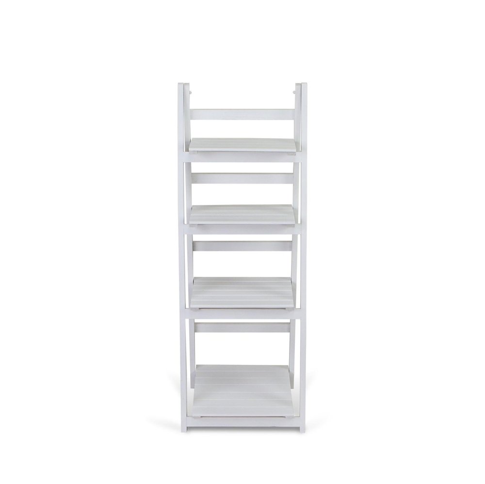 44" White Distressed Wood Four Tier Ladder Bookcase — view 3