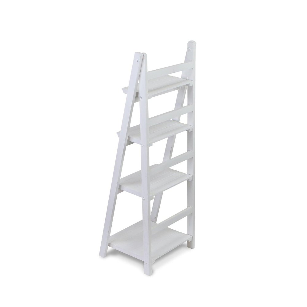 44" White Distressed Wood Four Tier Ladder Bookcase HomeRoots