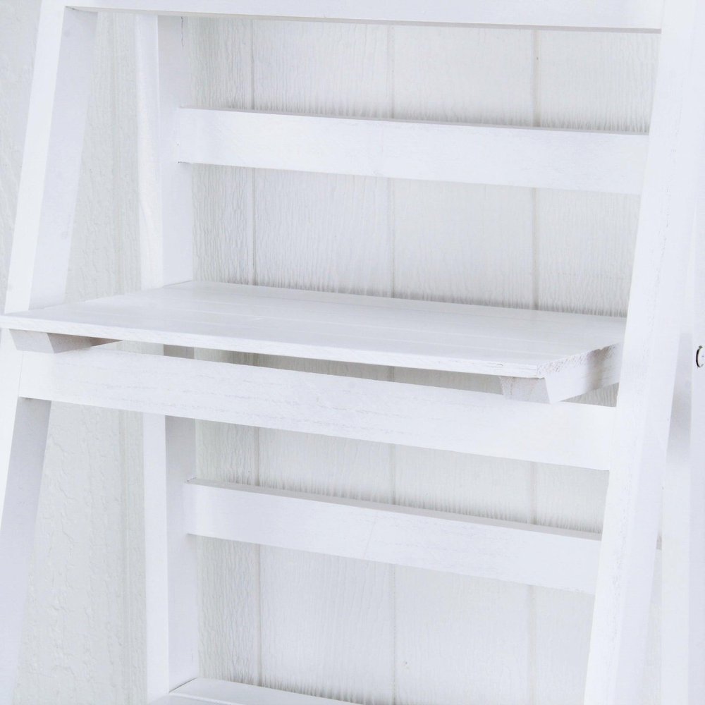 44" White Distressed Wood Four Tier Ladder Bookcase HomeRoots