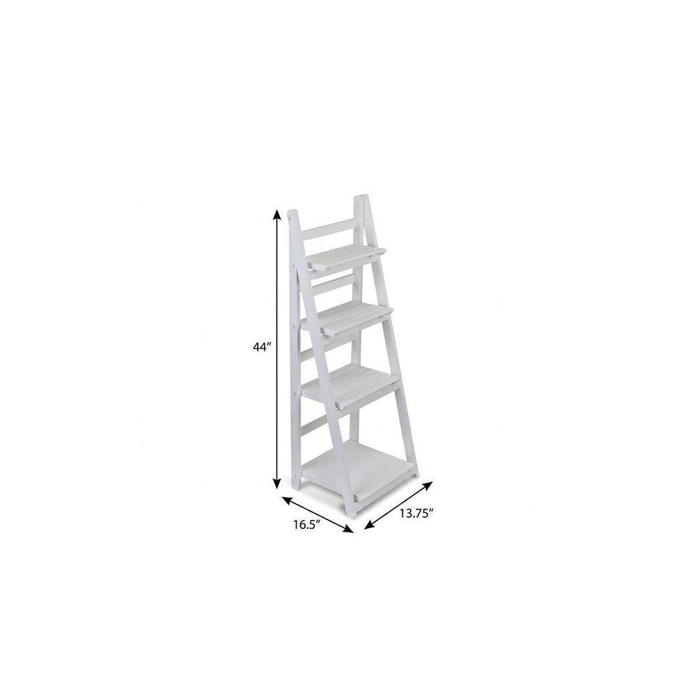 44" White Distressed Wood Four Tier Ladder Bookcase HomeRoots