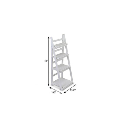 44" White Distressed Wood Four Tier Ladder Bookcase HomeRoots