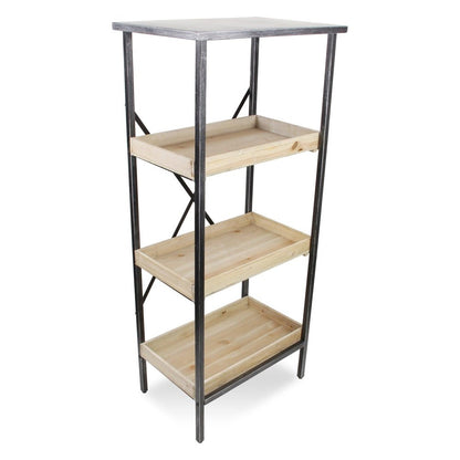 49" Black And Natural Distressed Metal And Wood Three Tier Etagere Bookcase HomeRoots