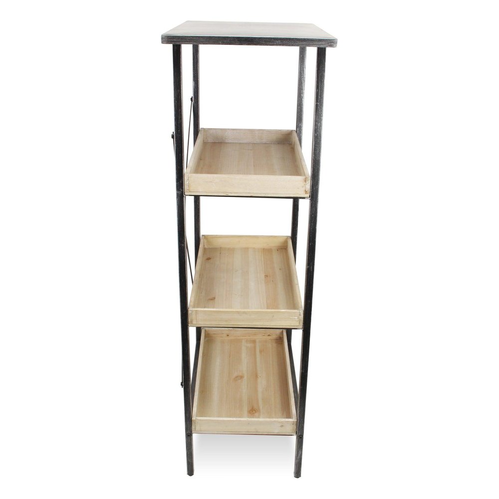 49" Black And Natural Distressed Metal And Wood Three Tier Etagere Bookcase HomeRoots