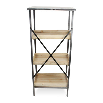 49" Black And Natural Distressed Metal And Wood Three Tier Etagere Bookcase HomeRoots