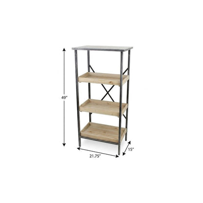 49" Black And Natural Distressed Metal And Wood Three Tier Etagere Bookcase HomeRoots