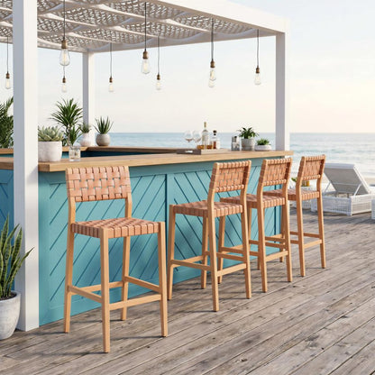 30" Brown Solid Wood Low Back Outdoor Bar Height Chair HomeRoots