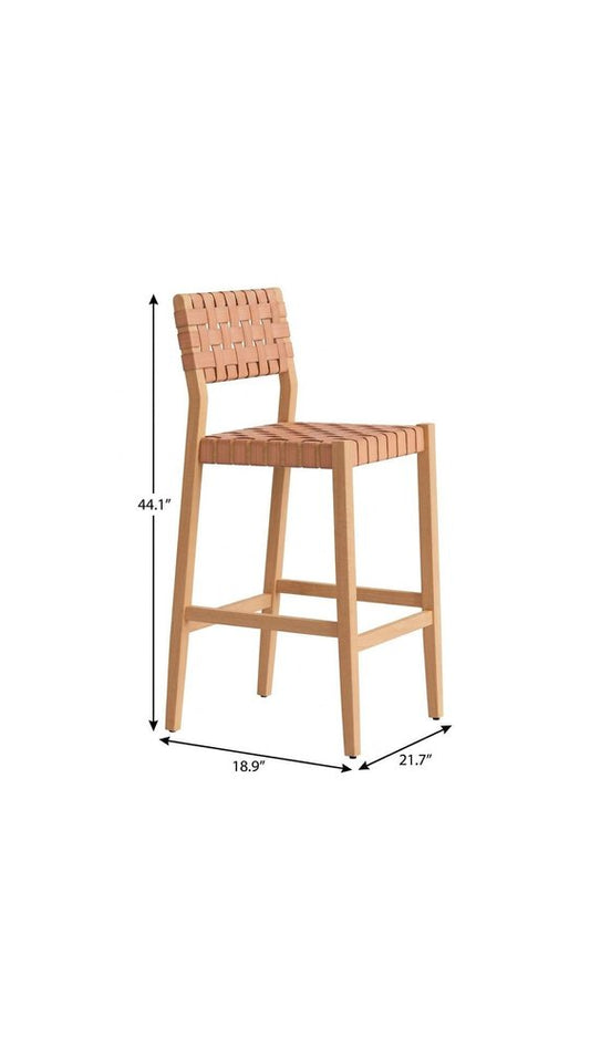 30" Brown Solid Wood Low Back Outdoor Bar Height Chair HomeRoots