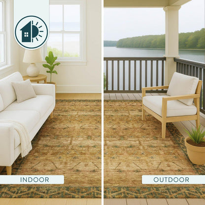 8' Copper And Orange Round Tribal Washable Indoor Outdoor Area Rug HomeRoots
