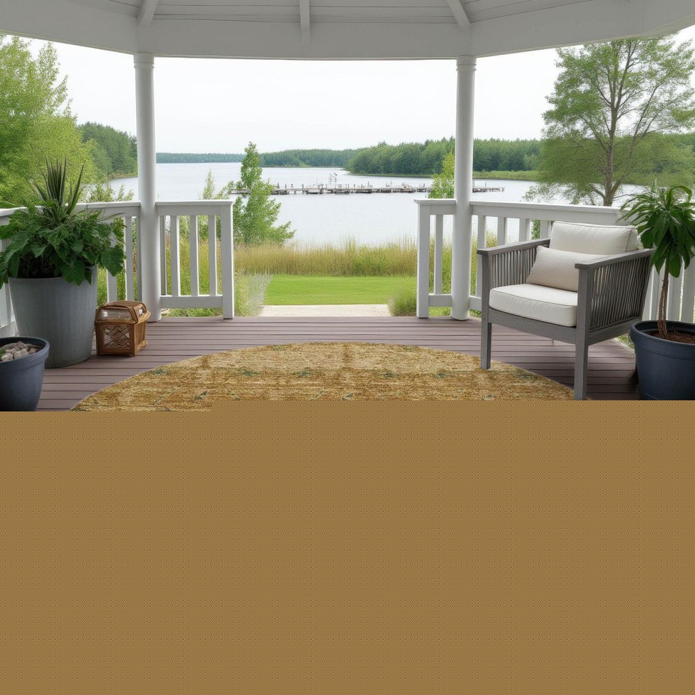 8' Copper And Orange Round Tribal Washable Indoor Outdoor Area Rug HomeRoots