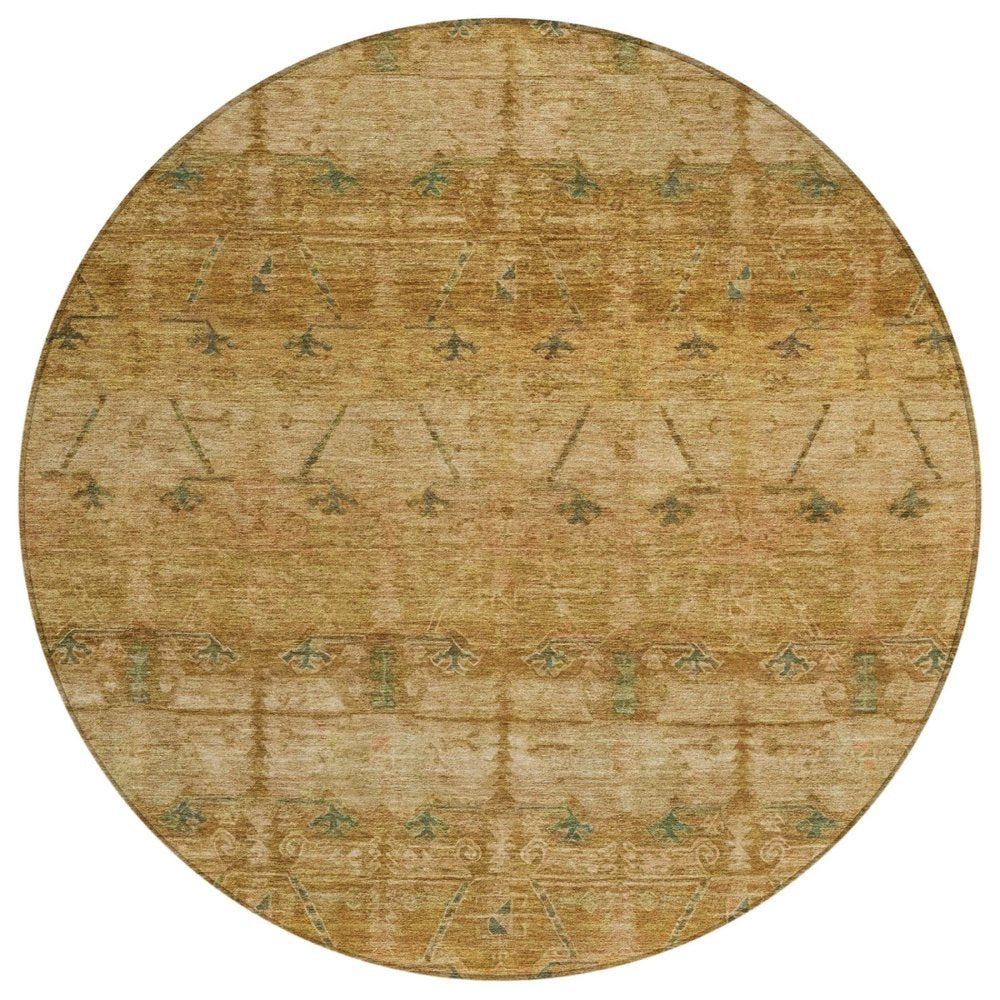 8' Copper And Orange Round Tribal Washable Indoor Outdoor Area Rug HomeRoots