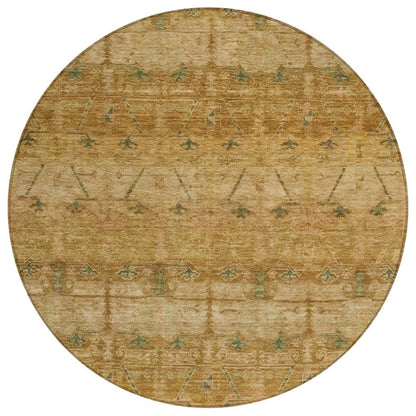 8' Copper And Orange Round Tribal Washable Indoor Outdoor Area Rug HomeRoots