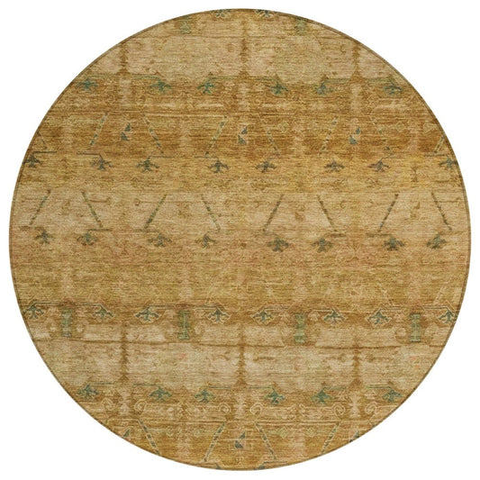 8' Copper And Orange Round Tribal Washable Indoor Outdoor Area Rug