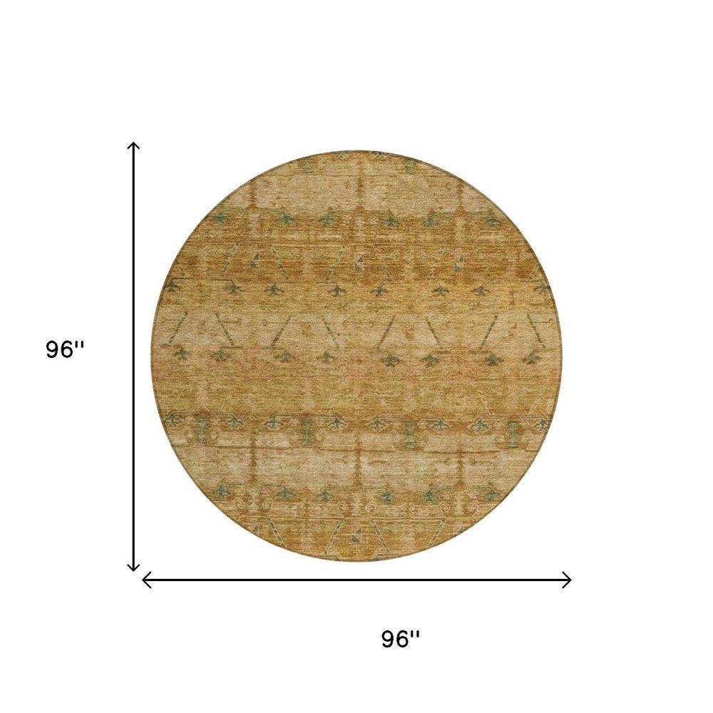 8' Copper And Orange Round Tribal Washable Indoor Outdoor Area Rug — view 12