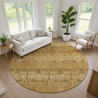 8' Copper And Orange Round Tribal Washable Indoor Outdoor Area Rug HomeRoots