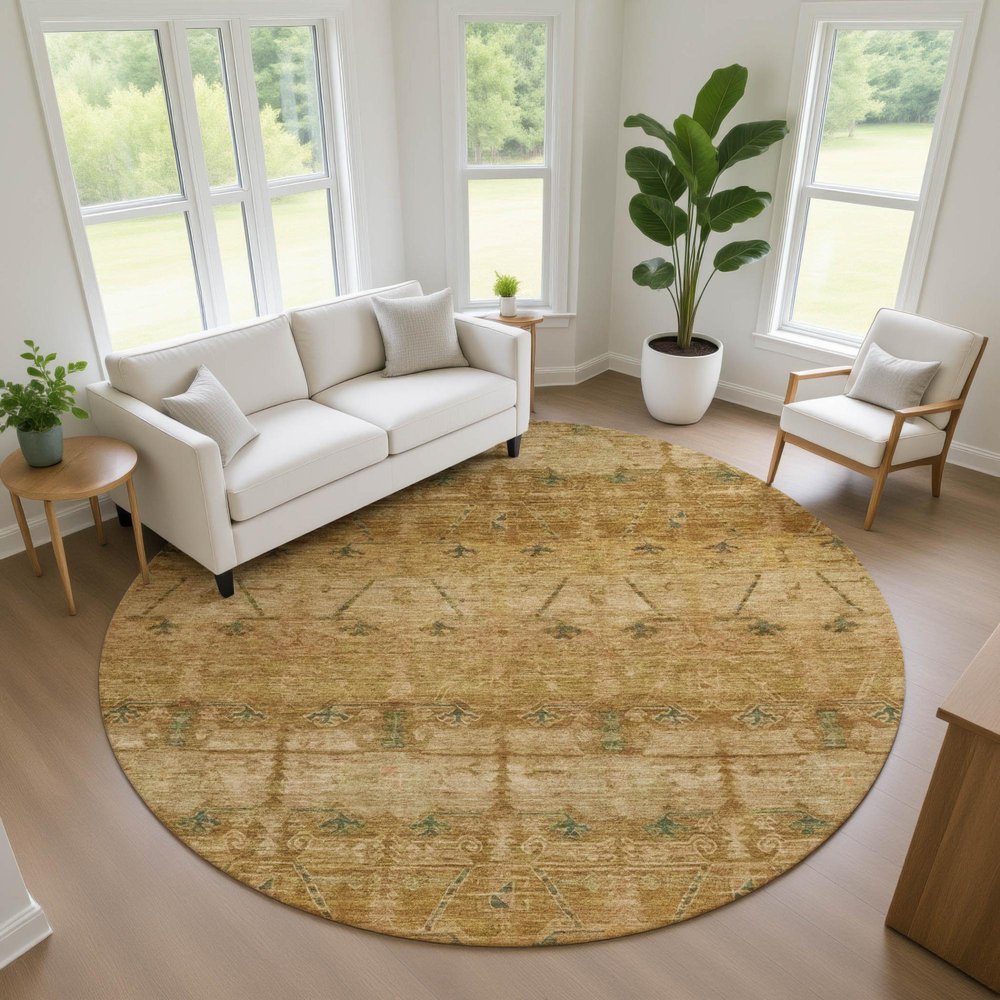 8' Copper And Orange Round Tribal Washable Indoor Outdoor Area Rug — view 13