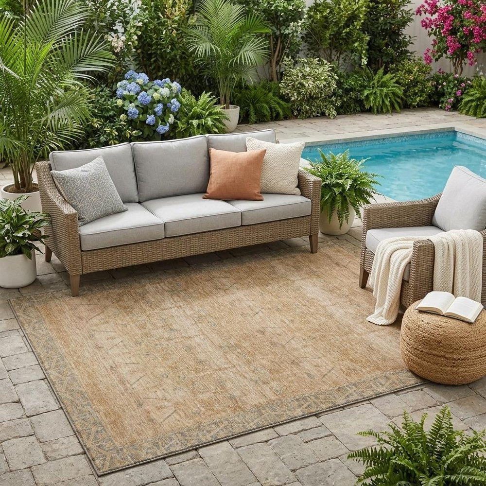 5' X 8' Coral And Orange Tribal Washable Indoor Outdoor Area Rug — view 5