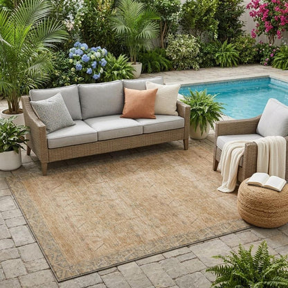5' X 8' Coral And Orange Tribal Washable Indoor Outdoor Area Rug HomeRoots