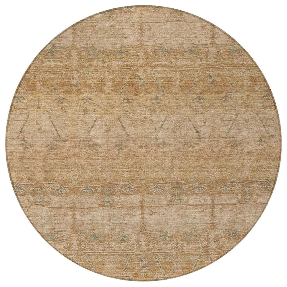 8' Coral And Orange Round Tribal Washable Indoor Outdoor Area Rug — view 6