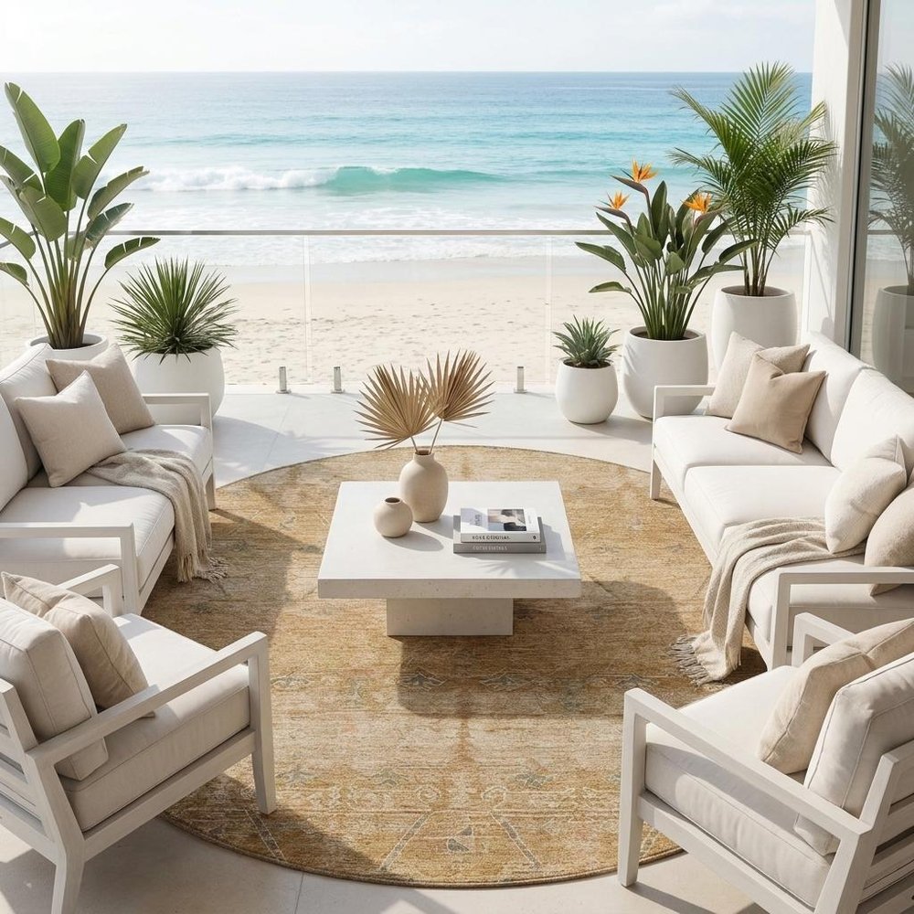 8' Coral And Orange Round Tribal Washable Indoor Outdoor Area Rug HomeRoots