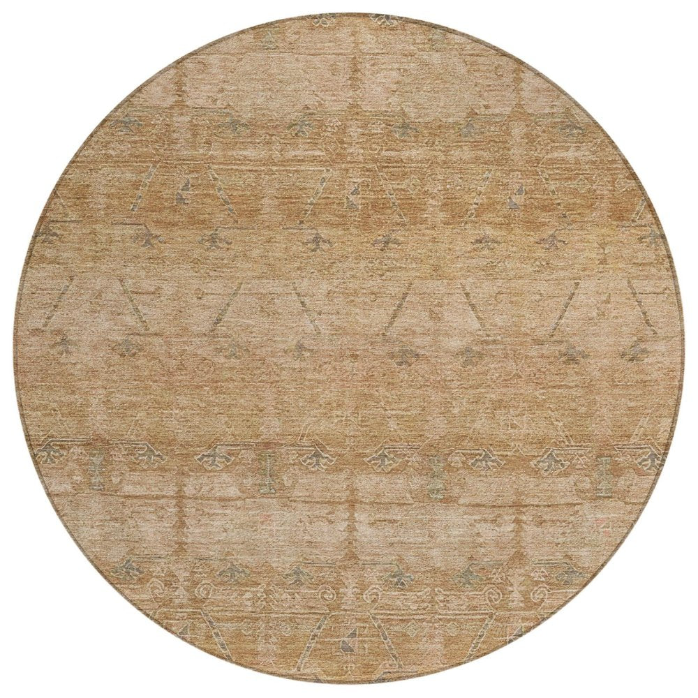 8' Coral And Orange Round Tribal Washable Indoor Outdoor Area Rug — view 1