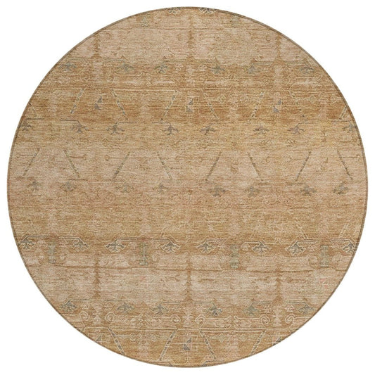 8' Coral And Orange Round Tribal Washable Indoor Outdoor Area Rug