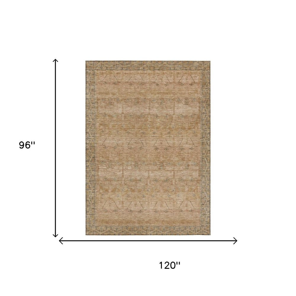 8' X 10' Coral And Orange Tribal Washable Indoor Outdoor Area Rug HomeRoots