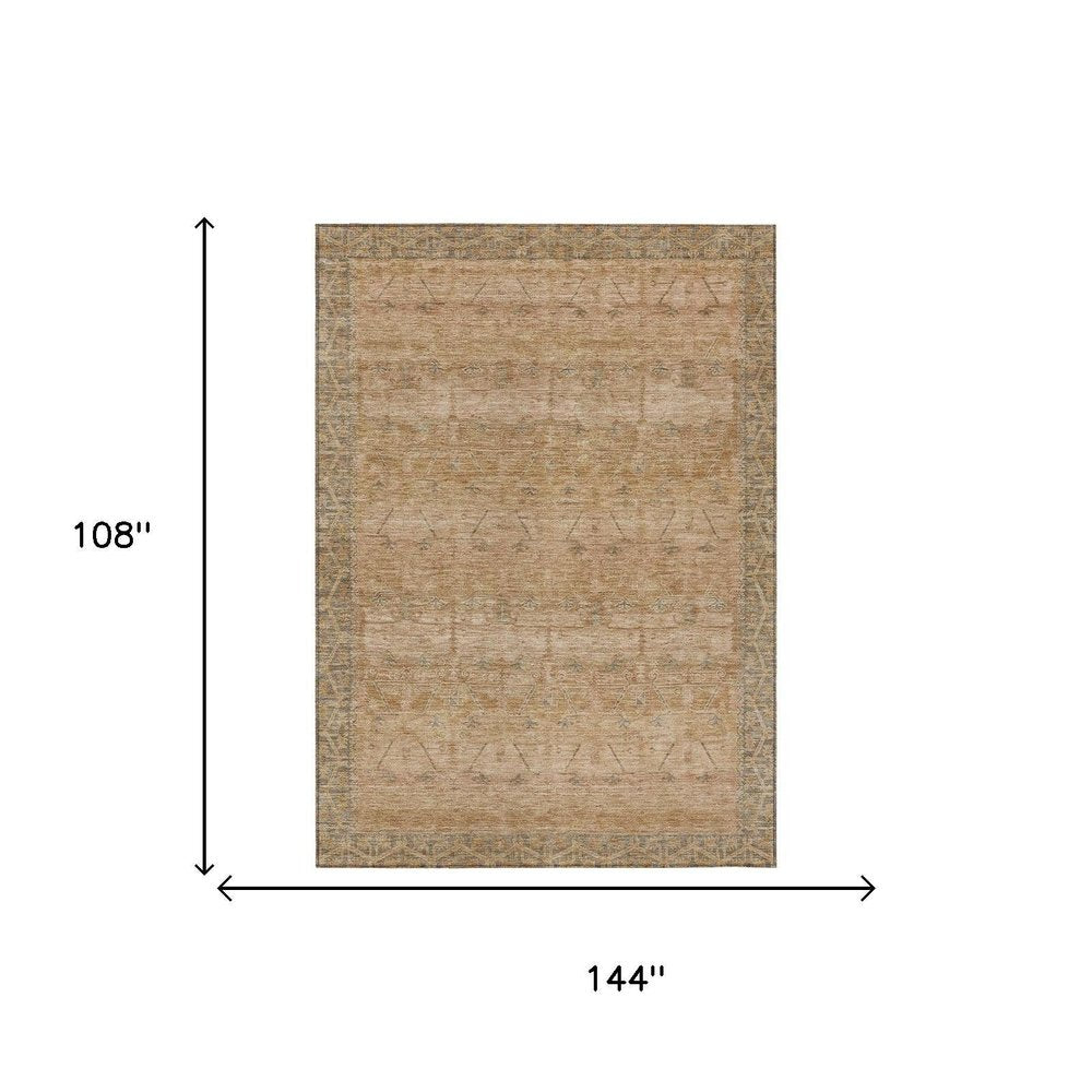 9' X 12' Coral And Orange Tribal Washable Indoor Outdoor Area Rug