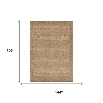 9' X 12' Coral And Orange Tribal Washable Indoor Outdoor Area Rug