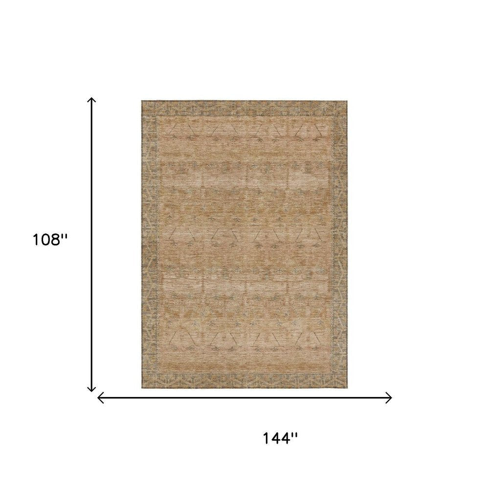 9' X 12' Coral And Orange Tribal Washable Indoor Outdoor Area Rug HomeRoots