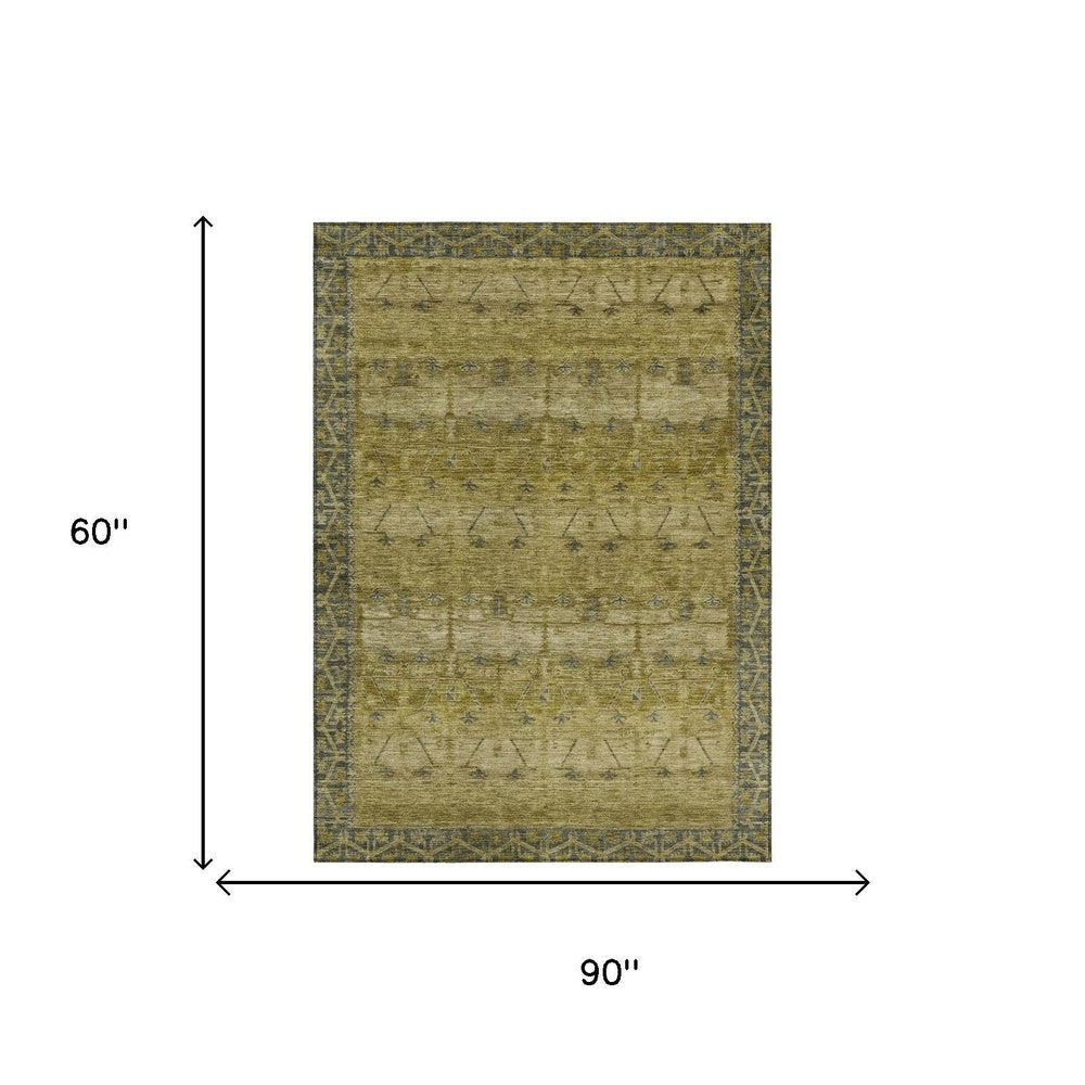 5' X 8' Gold And Brown Tribal Washable Indoor Outdoor Area Rug — view 4