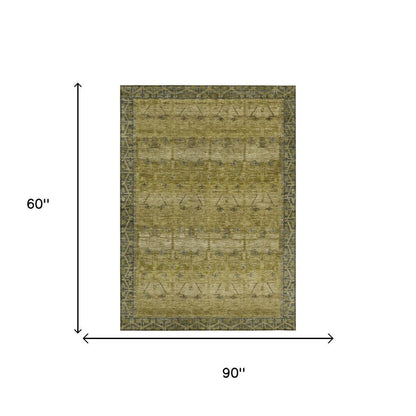 5' X 8' Gold And Brown Tribal Washable Indoor Outdoor Area Rug HomeRoots