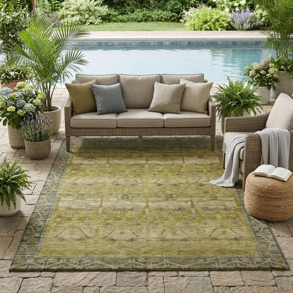 5' X 8' Gold And Brown Tribal Washable Indoor Outdoor Area Rug HomeRoots