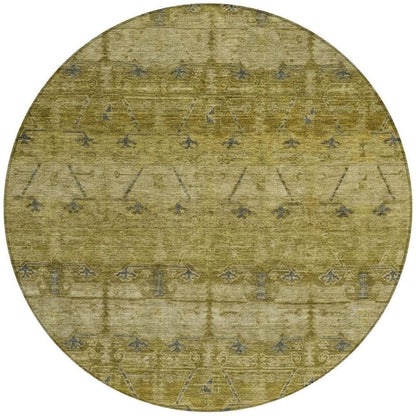 8' Gold And Brown Round Tribal Washable Indoor Outdoor Area Rug HomeRoots