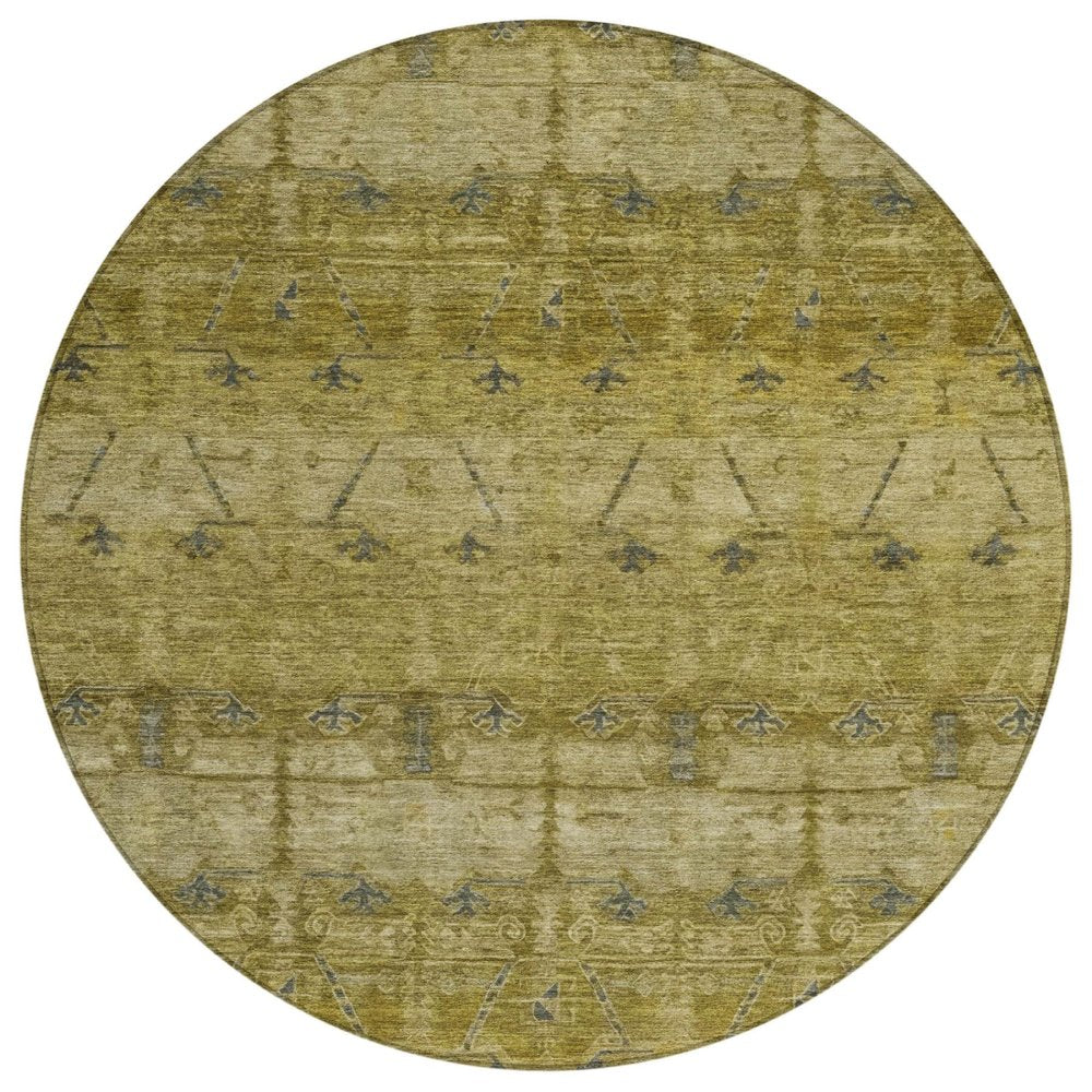8' Gold And Brown Round Tribal Washable Indoor Outdoor Area Rug HomeRoots