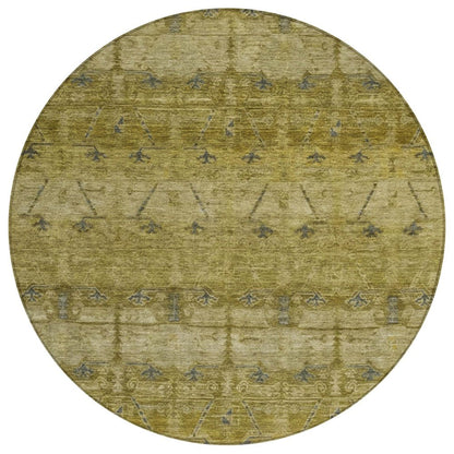 8' Gold And Brown Round Tribal Washable Indoor Outdoor Area Rug HomeRoots