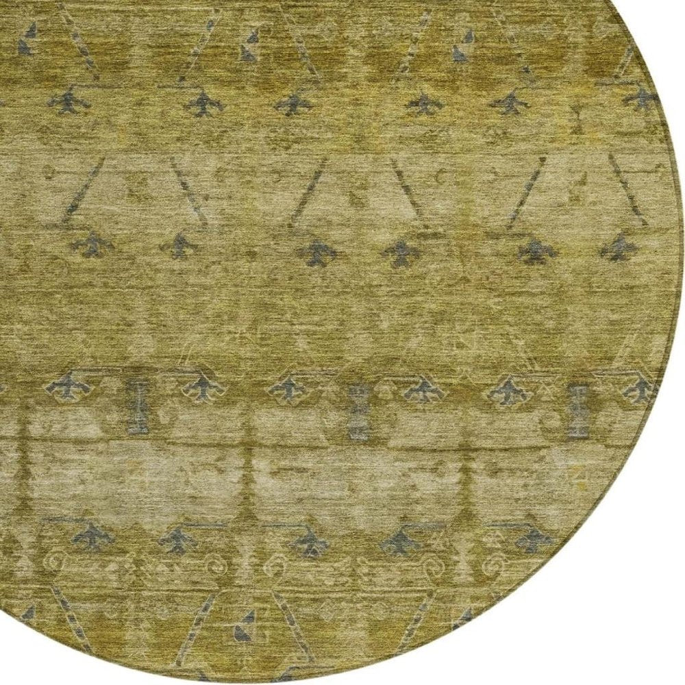 8' Gold And Brown Round Tribal Washable Indoor Outdoor Area Rug HomeRoots