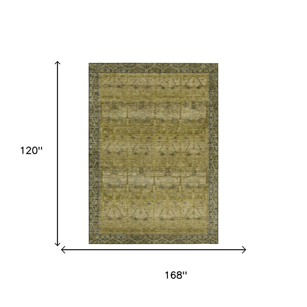 10' X 14' Gold And Brown Tribal Washable Indoor Outdoor Area Rug — view 4