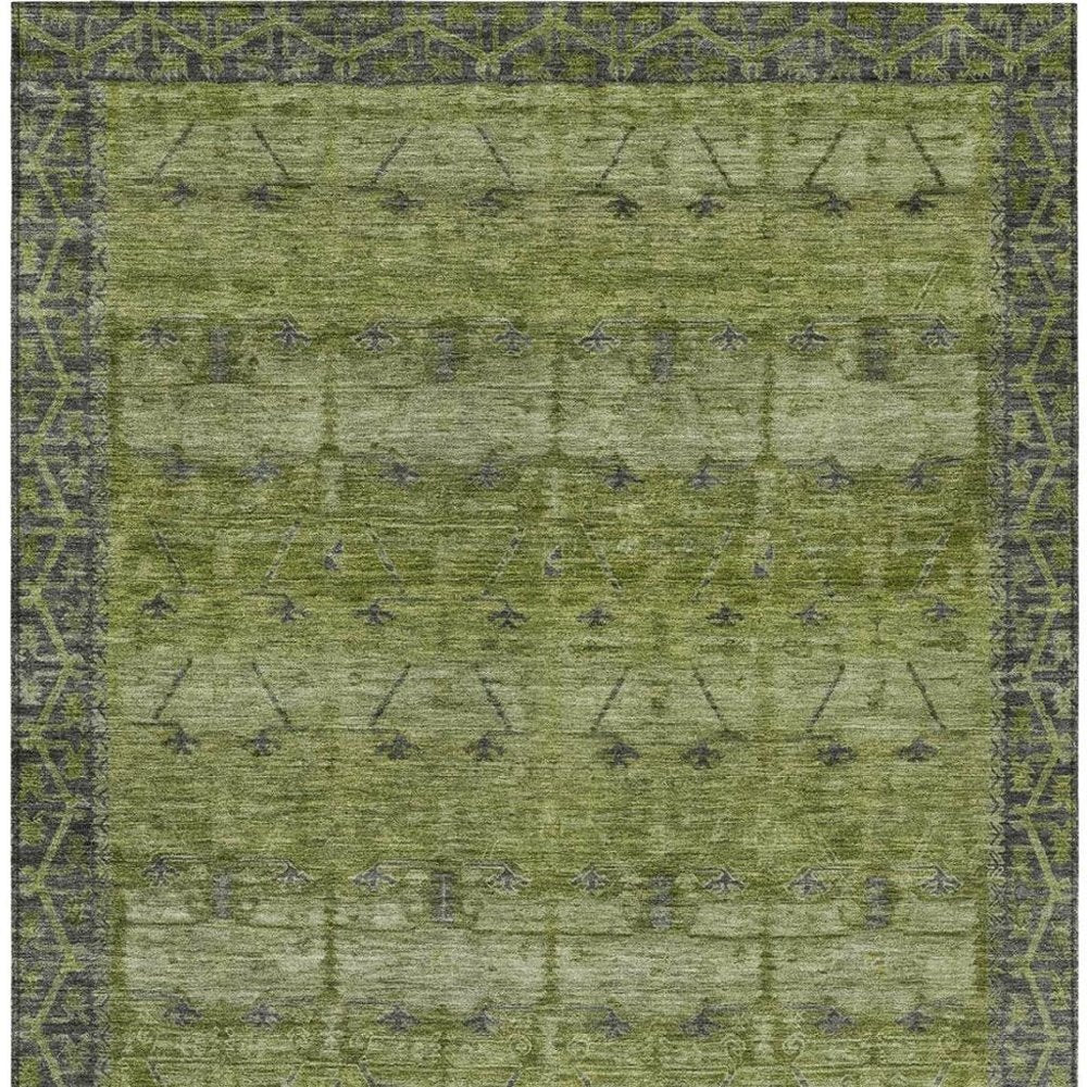 5' X 8' Olive Green And Green Tribal Washable Indoor Outdoor Area Rug HomeRoots