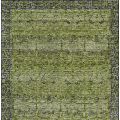 5' X 8' Olive Green And Green Tribal Washable Indoor Outdoor Area Rug