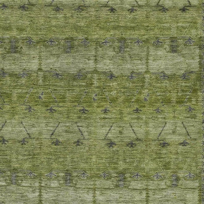 5' X 8' Olive Green And Green Tribal Washable Indoor Outdoor Area Rug HomeRoots